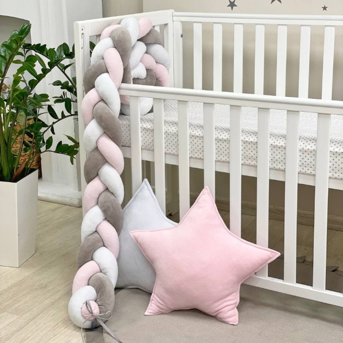 Protectie laterala patut bebe grafit-roz (7)